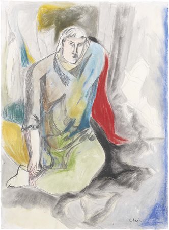 Sandro Chia, Firenze 1946, Figura, Tecnica mista su carta, cm. 76x56, Firma...