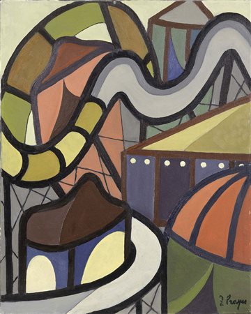 Franco Prayer, Carrara (Ms) 1924, L'otto volante, Olio su tela, cm. 50x40,...