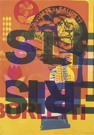 Mimmo Rotella, Catanzaro 1918 - Milano 2006, The lion, 1966, Artypo, cm....