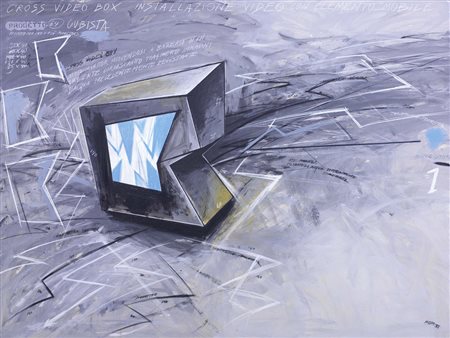 Fabrizio Plessi, Reggio Emilia 1940, Cross video box installazione video con...