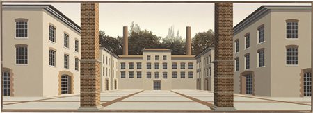 Giorgio Tonelli, Brescia 1941, Le due ciminiere, 1995-96, Olio su tavola, cm....