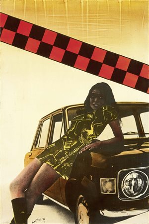 Gianni Bertini, Pisa 1922 - 2010, Auto donna, 1977, Immagine su tela, cm....