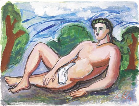 Sandro Chia, Firenze 1946, Figura, Tecnica mista su carta, cm 57,8x75,8,...