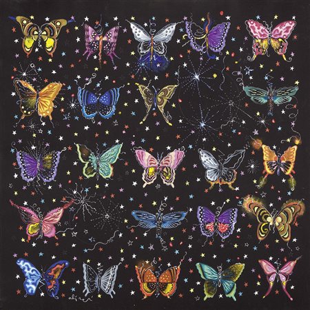 Luca Alinari, Firenze 1943, Farfalle e stelle, 1983, Acrilico su tela tesa su...