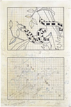 Aldo Mondino, Torino 1939 - 2005, Serpente, 1963, Tecnica mista su faesite,...