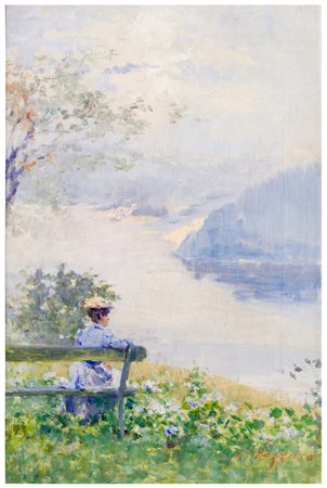 Leonardo Bazzaro (1853 - 1937)
Giardino all'Alpino; Pensieri in riva al lago, 1900-1905
