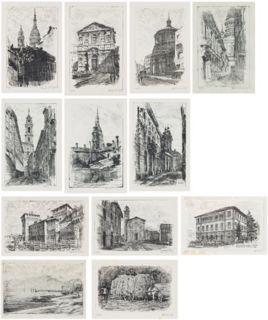 Vincenzo Ferrario (1913 - 2008)
Dodici vedute urbane e rurali, tra cui la sede della Banca Popolare di Intra