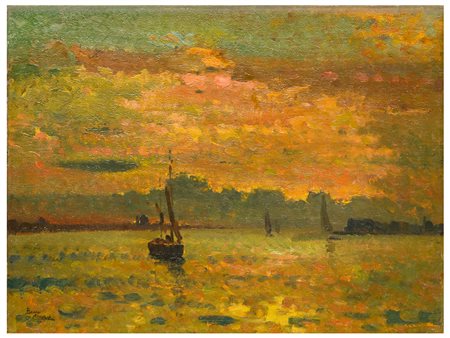 Beppe Ciardi (1875 - 1932), imitatore di
Tramonto in laguna, 1923