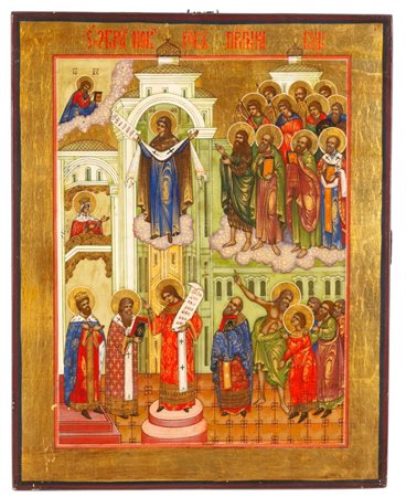  Icona russa raffigurante la Protezione della Madre di Dio  - seconda metà del XIX secolo