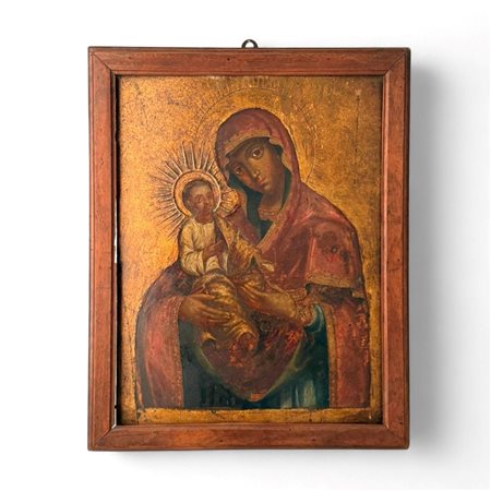  Icona raffigurante la Madre di Dio di Tichvin  - Scuola veneto-cretese, XVII secolo