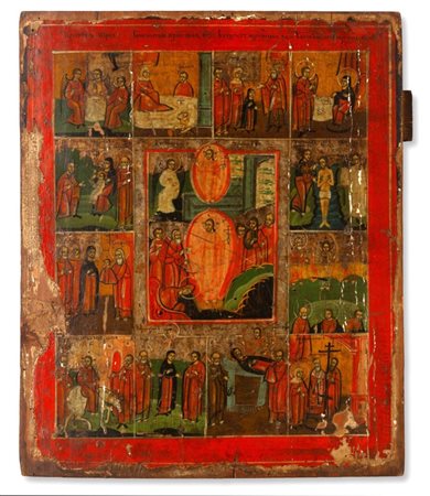  Icona russa raffigurante le Dodici Grandi Feste con la Resurrezione di Cristo al centro - fine XVIII – prima metà XIX secolo