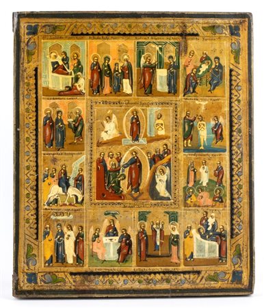  Icona russa raffigurante le Dodici Grandi Feste Ortodosse - Inizio XX secolo
