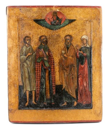  Icona russa raffigurante i Santi Martiri di Edessa (Gurio, Samona e Abibo) con Santa Eufemia  - XIX secolo