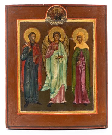  Icona russa raffigurante un Arcangelo e Santi  - inizio XX secolo 