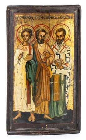  Icona russa raffigurante i Santi Anargiri Cosma, Damiano e Pantaleone - XIX secolo 