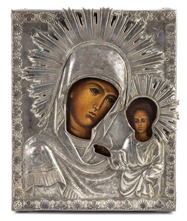  Icona russa raffigurante l'Hodegetria con riza - Inizio XX secolo
