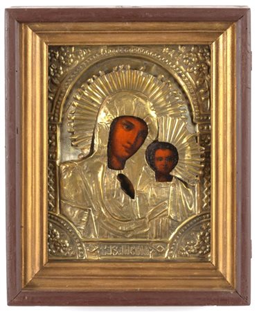  Icona russa raffigurante la Madre di Dio di Kazan con riza - fine XIX secolo (circa 1880–1900)