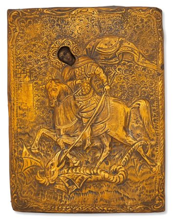  Icona russa raffigurante San Giorgio che uccide il drago con riza - seconda metà del XIX secolo (circa 1860–1890)