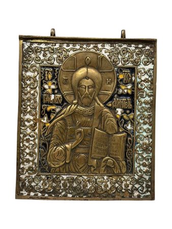  Icona da viaggio raffigurante il Cristo Pantocratore - XIX secolo 
