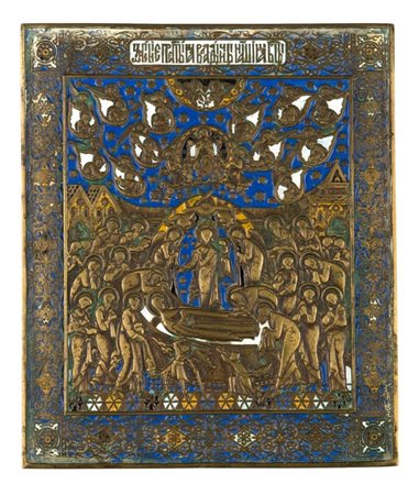  Icona da viaggio raffigurante la Dormizione della Vergine - XIX secolo 