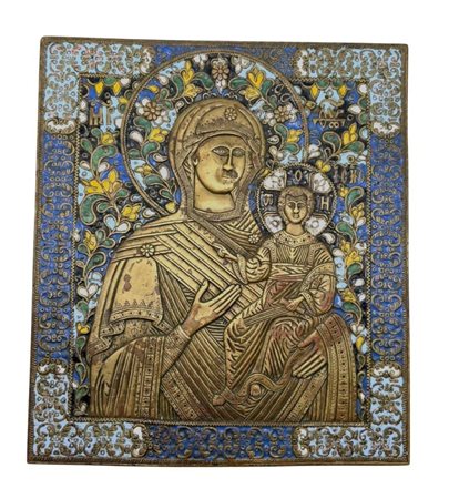  Icona da viaggio raffigurante la Madonna di Smolensk - XIX secolo 