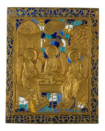  Grande icona da viaggio raffigurante l'Allegoria della Trinità - XIX secolo 