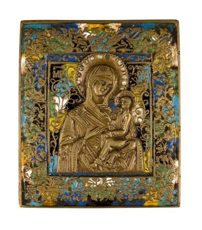  Icona da viaggio raffigurante la Madonna di Tichvin - XIX secolo 