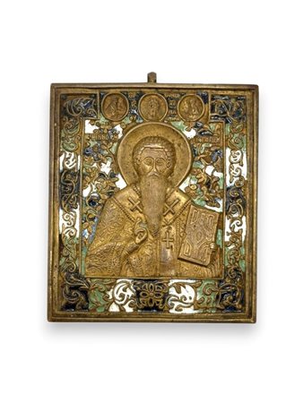  Icona da viaggio raffigurante Sant'Antipa e la Deesis - XIX secolo 