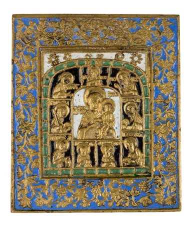  Icona da viaggio raffigurante la Madonna di Smolensk e Santi  - inizio XX secolo 