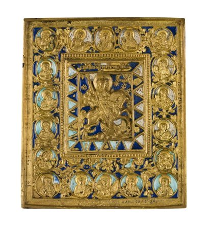  Icona da viaggio raffigurante San Giorgio e la Deesis - XIX secolo 