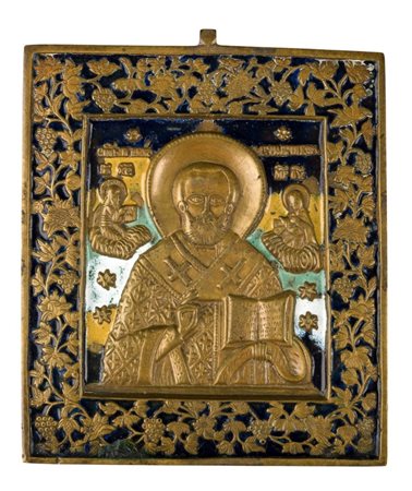  Icona da viaggio con San Nicola di Mira - XIX secolo 