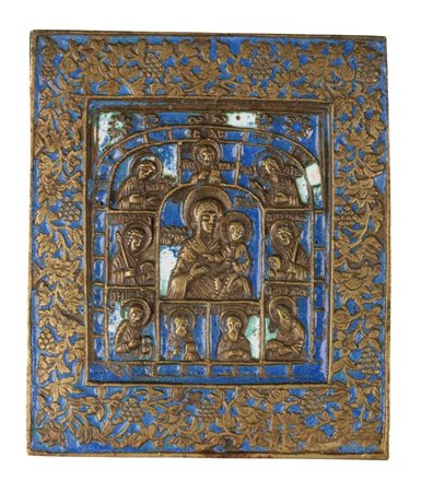  Icona da viaggio raffigurante la Madonna di Smolensk e Santi Eletti - XIX secolo 