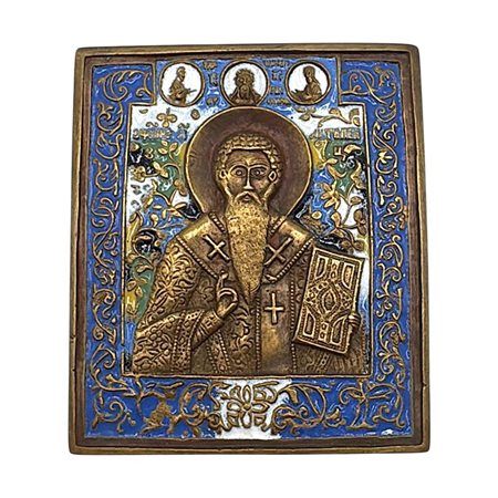  Icona da viaggio raffigurante Sant'Antipa e la Deesis - XIX secolo 
