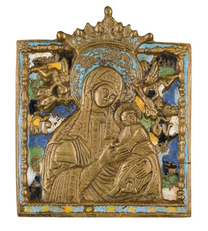  Icona da viaggio raffigurante l'Odighitria con i simboli della passione - XIX secolo 