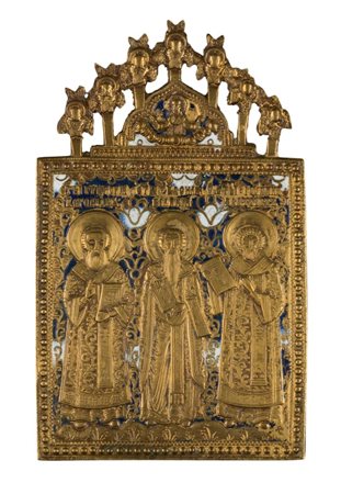  Icona da viaggio raffigurante i Tre Santi Gerarchi - XIX secolo 