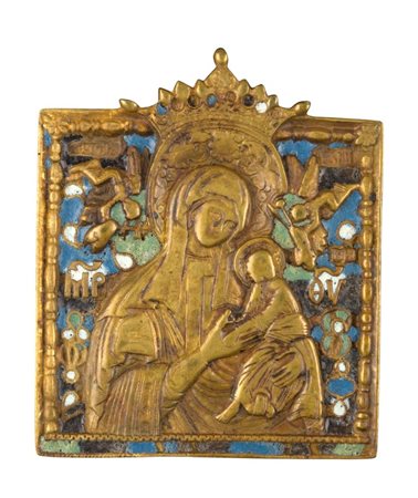 Icona da viaggio raffigurante l'Odighitria con i simboli della passione - Inizio XX secolo 