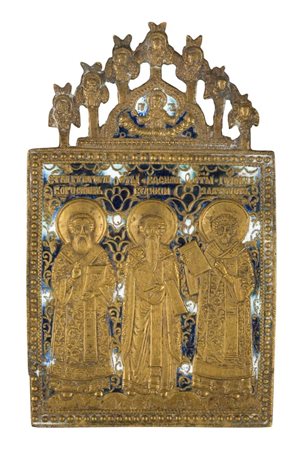 Icona da viaggio raffigurante i Tre Santi Gerarchi - XIX secolo 