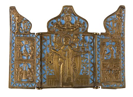  Trittico da viaggio raffigurante San Nicola di Mozajsk - XIX secolo 