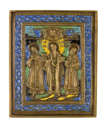  Icona da viaggio raffigurante i Tre Santi Gerarchi - inizio XX secolo 
