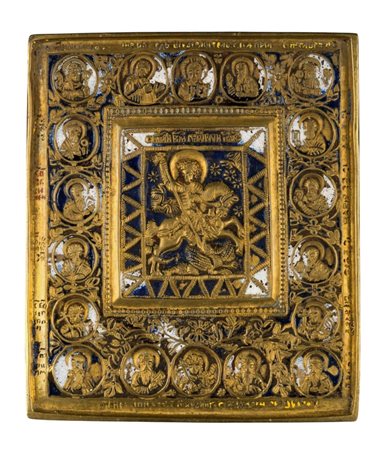  Icona da viaggio raffigurante San Giorgio e la Deesis - XIX secolo 