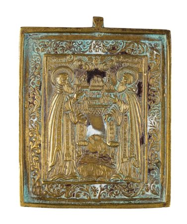  Icona da viaggio raffigurante i Santi Zosima e Salvatij - XIX secolo 
