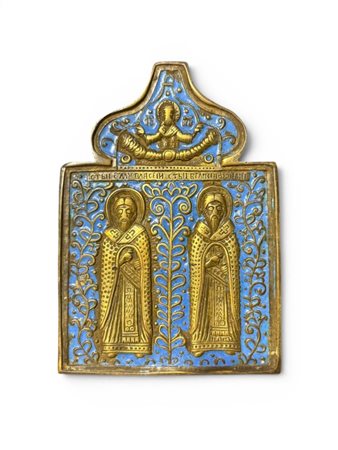  Icona da viaggio raffigurante i Santi Zosima e Salvatij - XIX secolo 