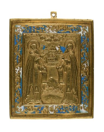 Icona da viaggio raffigurante i Santi Zosima e Salvatij - XIX secolo 