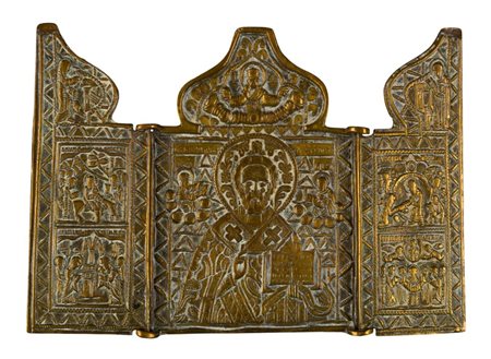  Trittico da viaggio raffigurante San Nicolae le sue feste - XIX secolo 