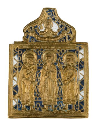  Icona da viaggio raffigurante i Tre Santi Gerarchi - XIX secolo 