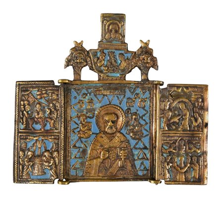  Trittico da viaggio raffigurante San Nicola di Mira - XIX secolo 