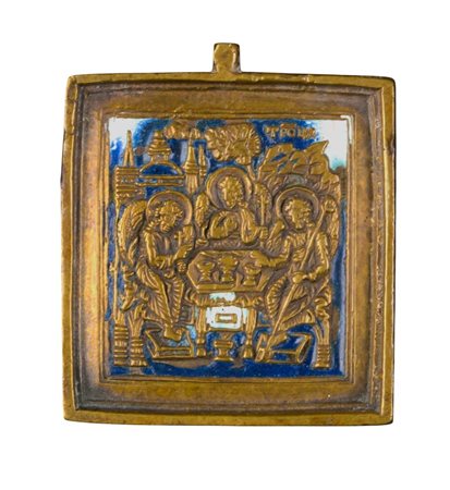  Piccola icona da viaggio raffigurante l'allegoria della Trinità - XIX secolo 