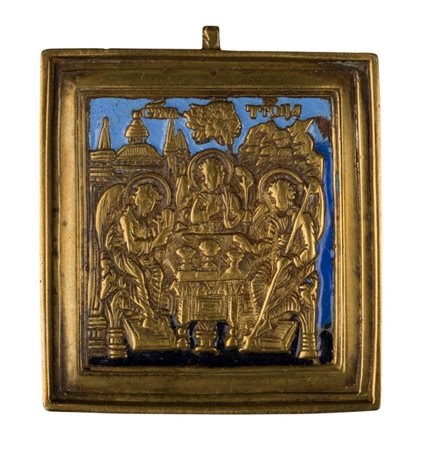  Piccola icona da viaggio raffigurante l'allegoria della Trinità - XIX secolo 