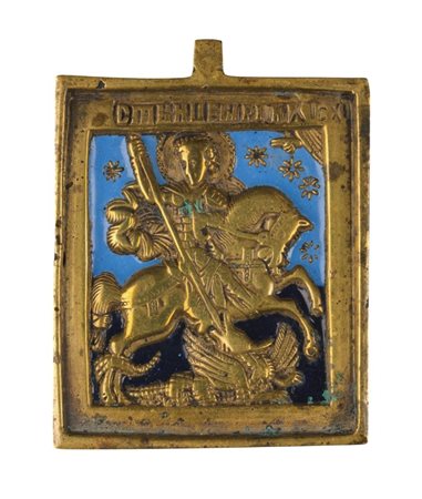  Piccola icona da viaggio raffigurante San Giorgio - XIX secolo 