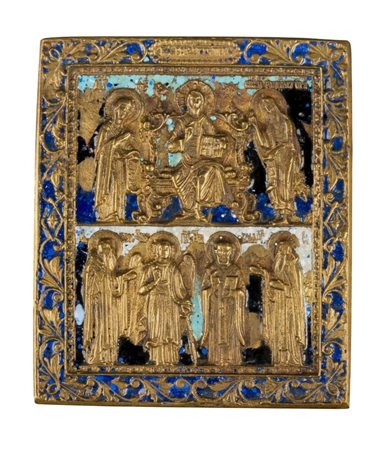  Icona da viaggio raffigurante la Deesis e Santi Eletti - XIX secolo 